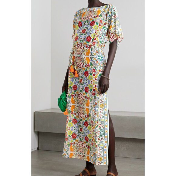 Tory Burch Cat Floral Printed Beach Caftan Maxi Dress Cover Up Folkloric XXL - Picture 1 of 16